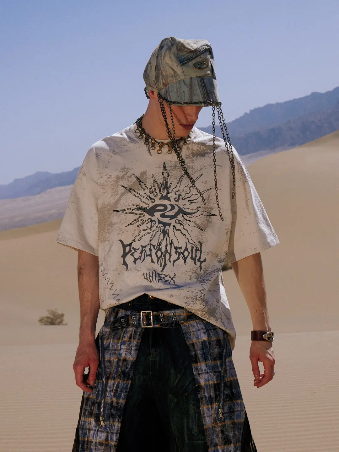 Personsoul* 24Ss Sun Totem Embroidered Stain Loose Short Sleeve T-Shirt Sun Totem T-Sirt