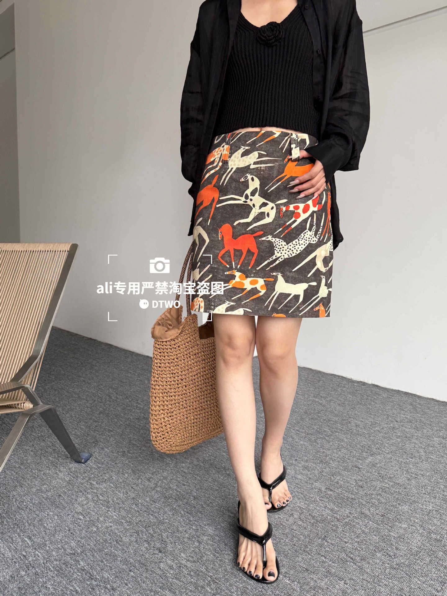 Dtwo Spring and Summer New Original Design Women's Clothing Wholesale Printed Oil Painting A-Line Skirt 6129355
