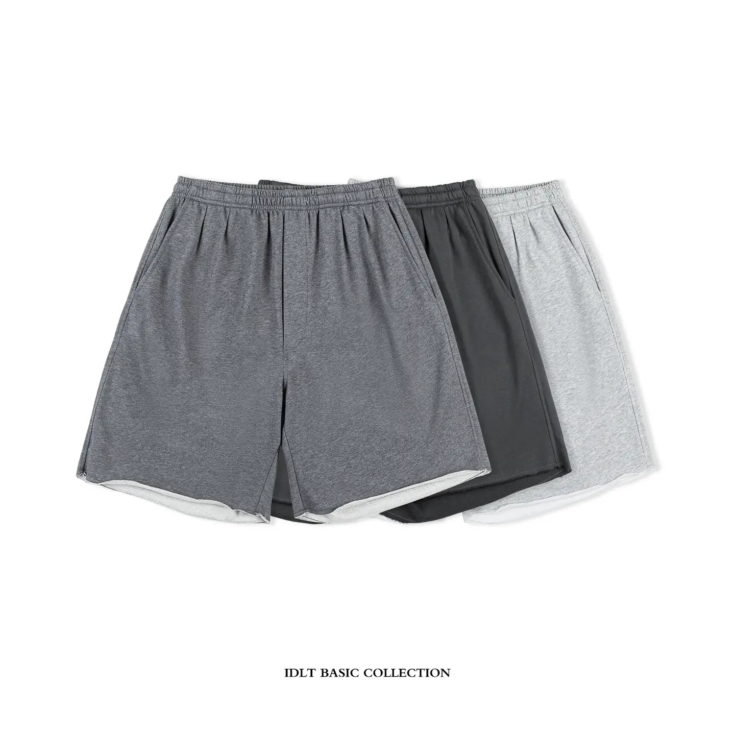 Idlt Loose Frayed Hem Sweatpants, Loose-Fitting Beach Gray Casual Shorts, Versatile Basic Style for Sports, Trendy ins