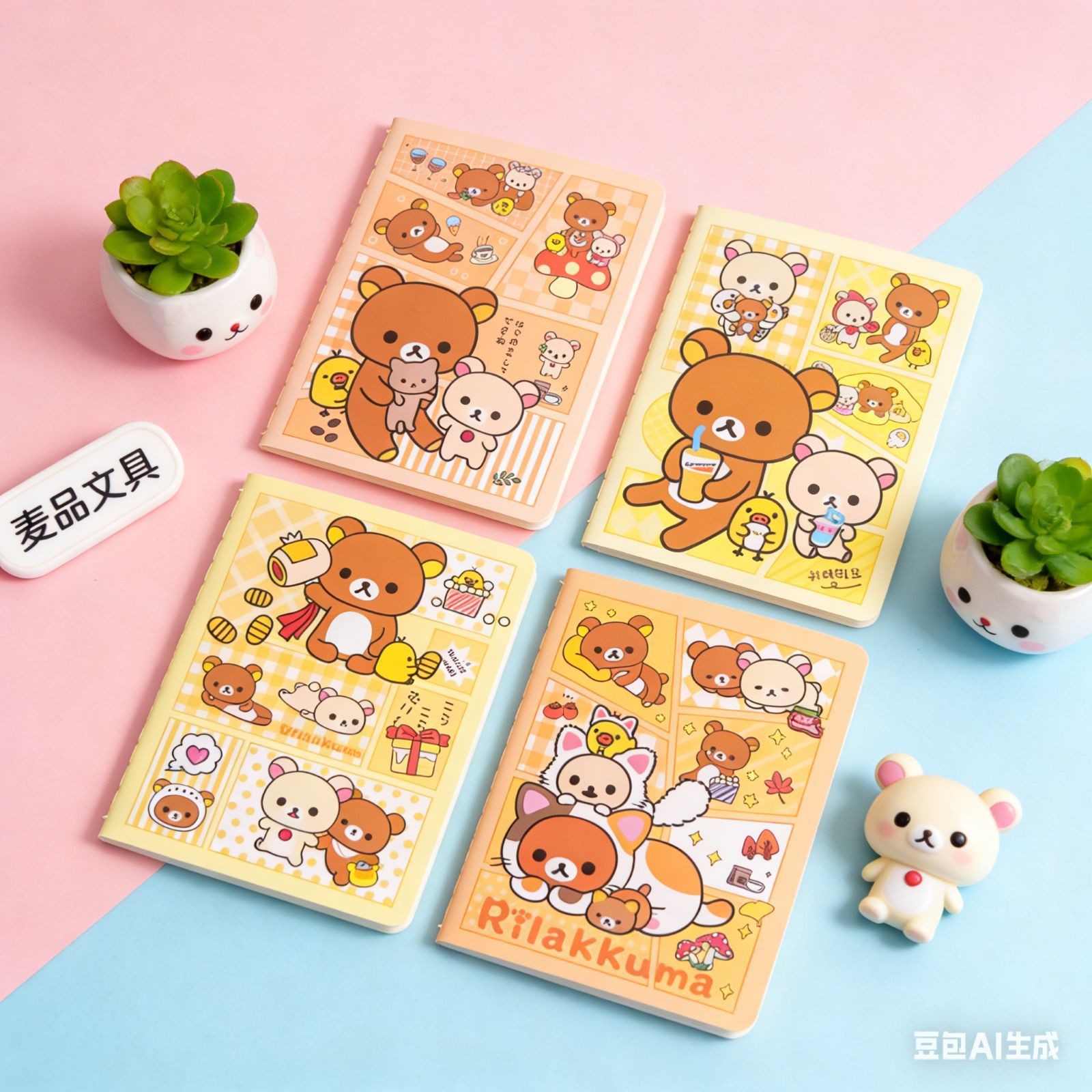 Mai Pin Stationery Rilakkuma 50K Lined Notebook for Students, High-Quality Color Pages, Classroom Homework Notepad Notebook