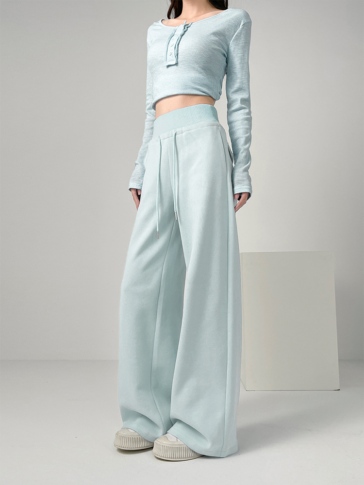 American-Style High-Waisted Sports Pants for Women, Spring 2026 New Model, Ant Waist Sweatpants, Loose Fit, Wide-Leg Casual Long Pants