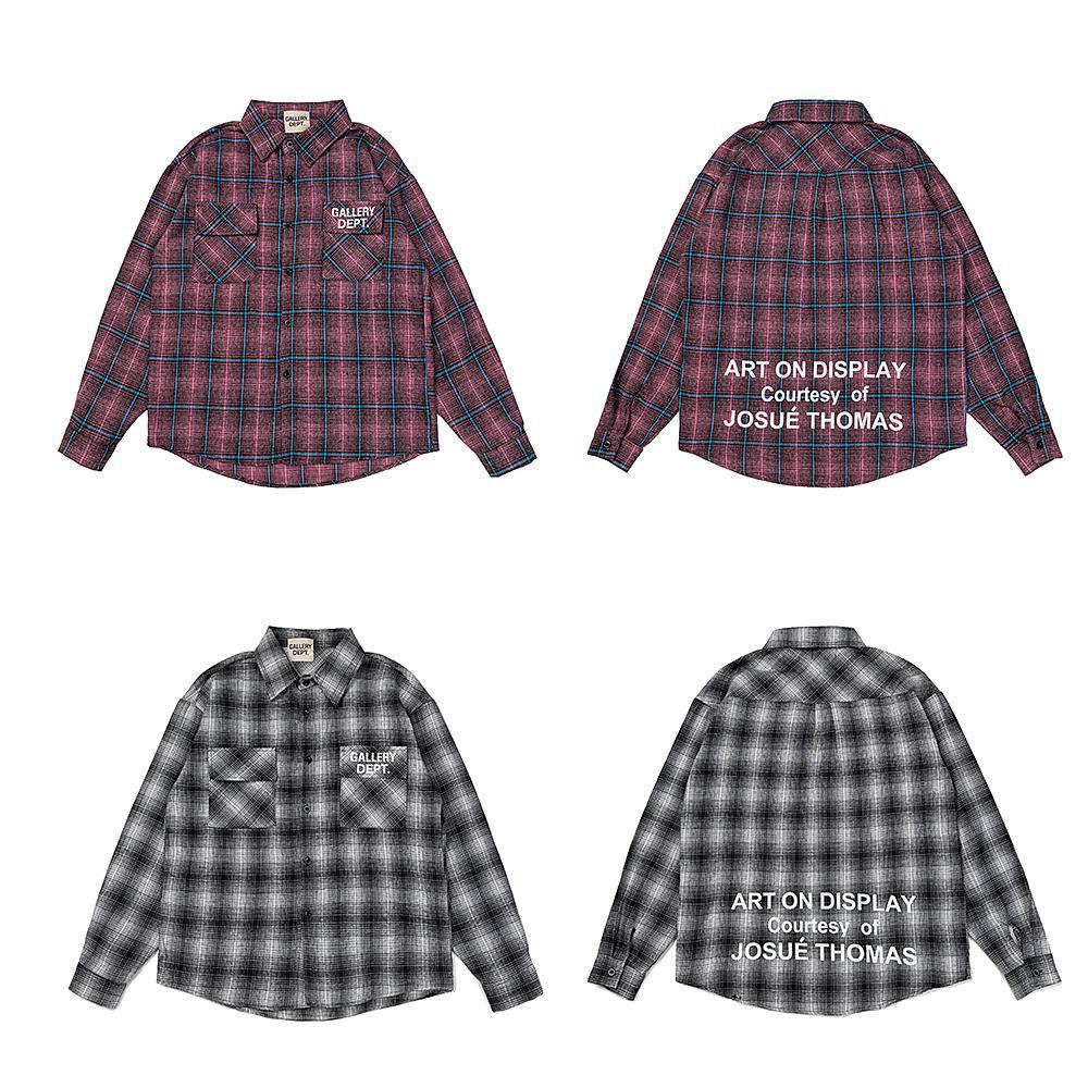 American High Street Gallery Dept Spring & Fall Letter Logo Plaid Shirt Loose Casual Couple Long-Sleeved Shirt