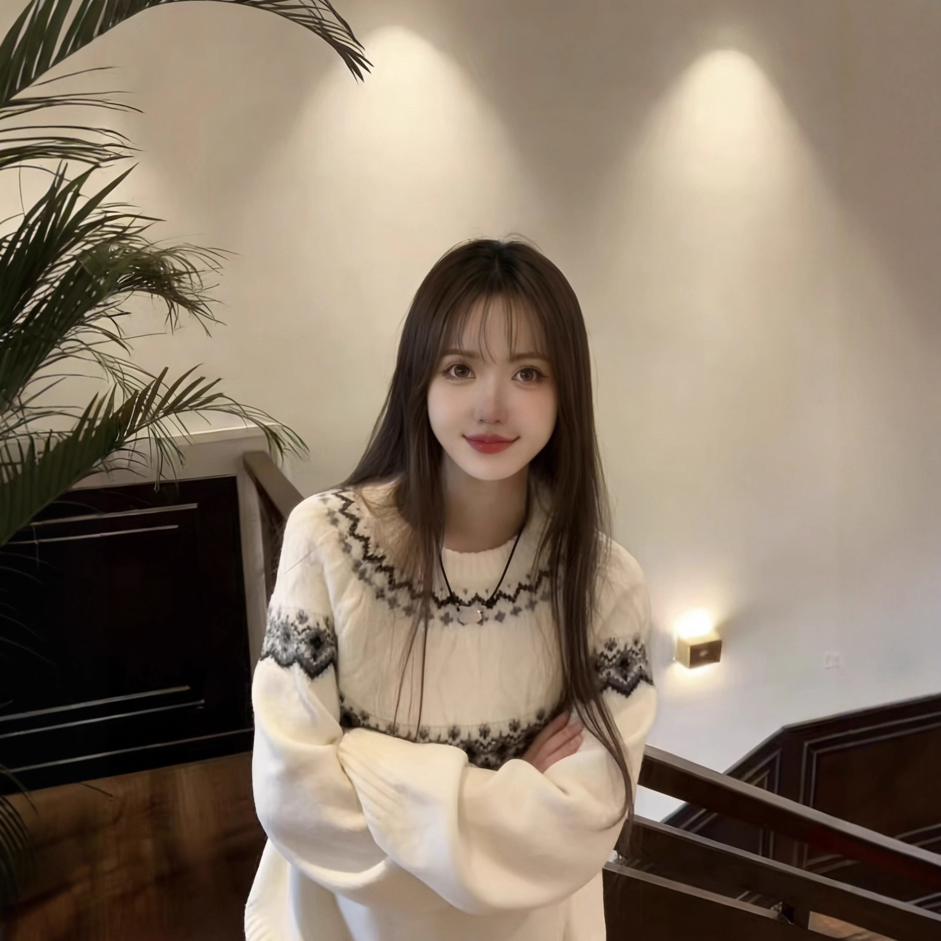 American-Style Fair Isle Crew Neck Pullover Sweater for Women, Autumn and Winter Loose Lazy Couple Knitwear Casual Women's Clothing