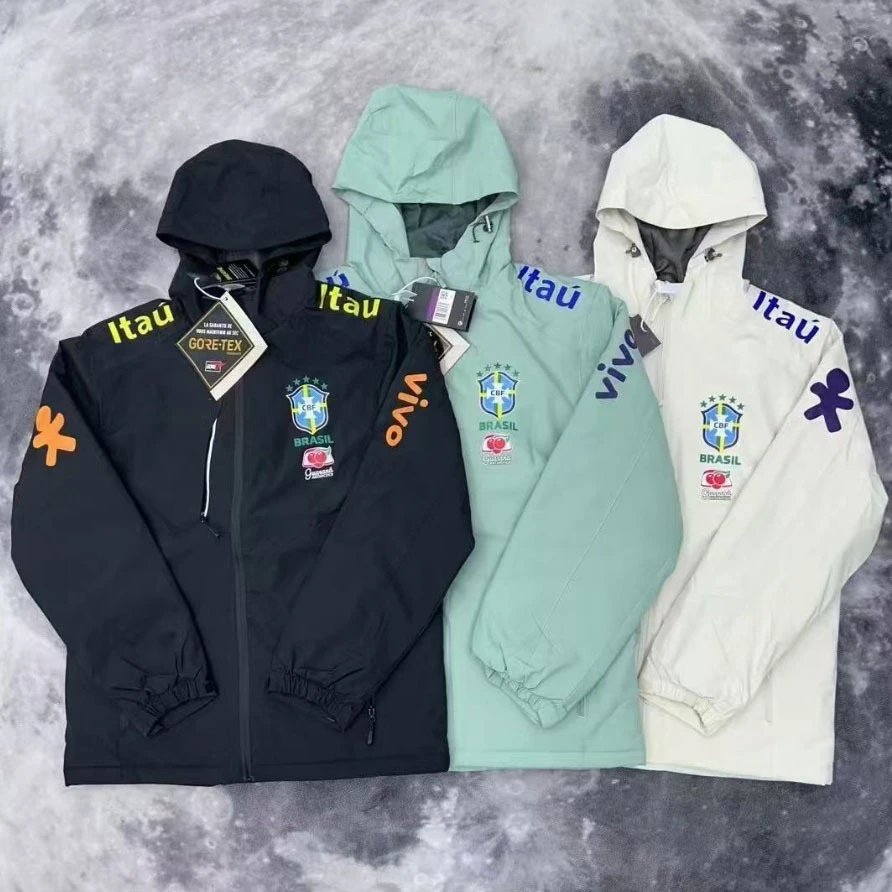 巴西足球冲锋衣棉服巴黎巴萨切尔西男女风衣加绒薄款