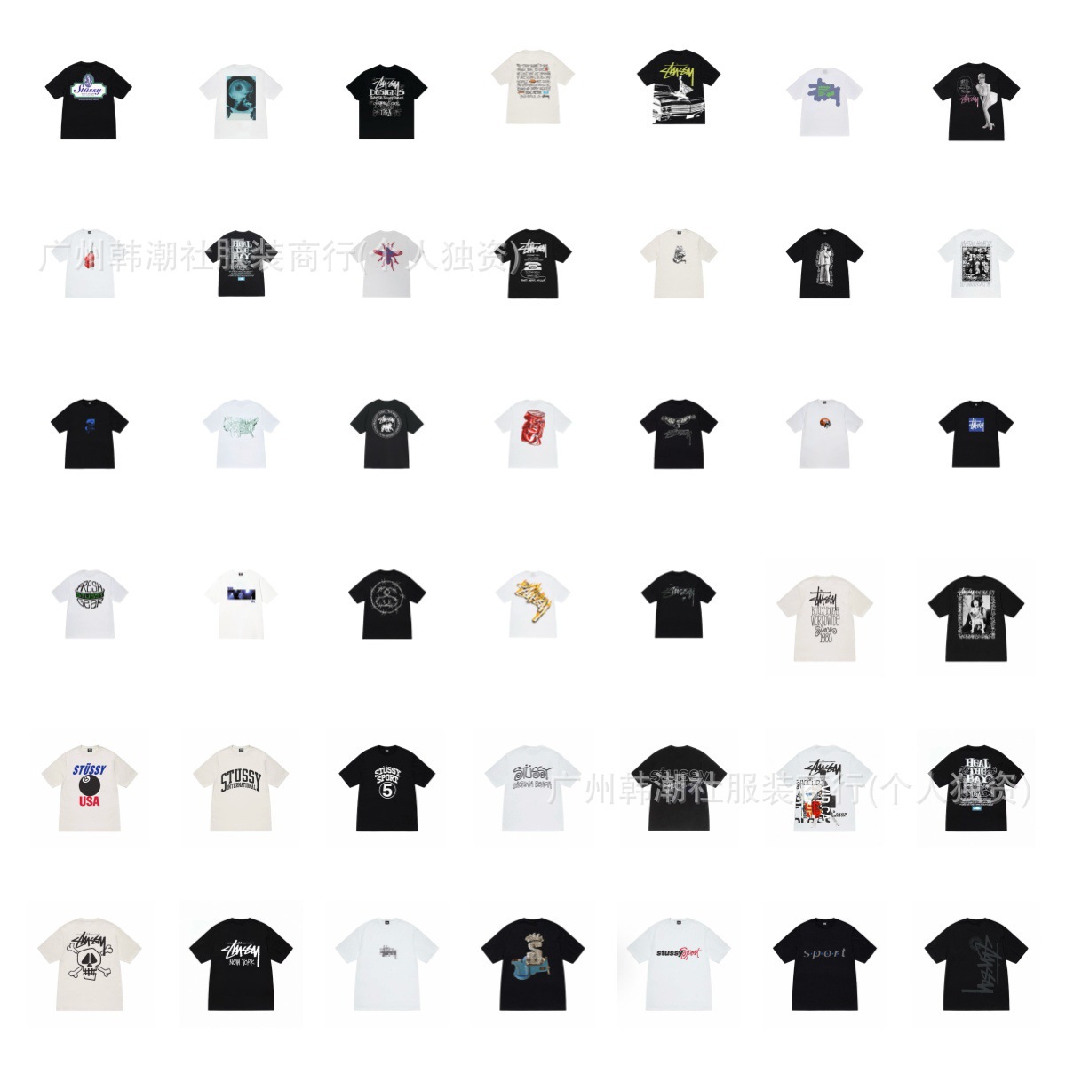 [4] American fashion brand STU short sleeve T-shirt black and white collection printed short sleeve T-shirt casual couples men and women