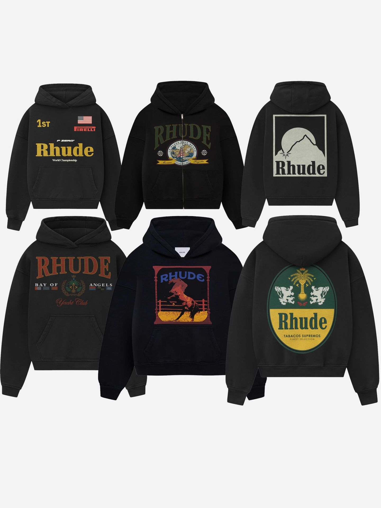 25Ss Cross-Border European and American Trendy Brand Rhude Geometric Pattern Letter Print Hooded Sweatshirt Men's American High Street Jacket Foto QC da 1688 su Qualit.ly