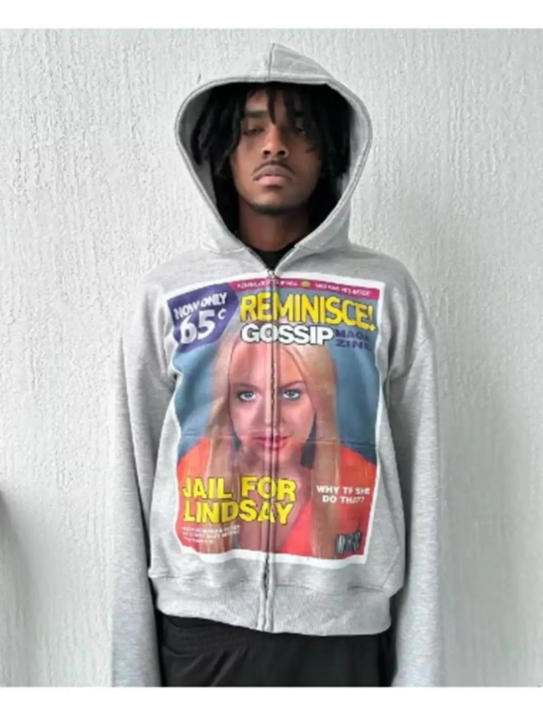 Oversized Zip-Up Sweatshirt with Printed Graphic for Men and Women