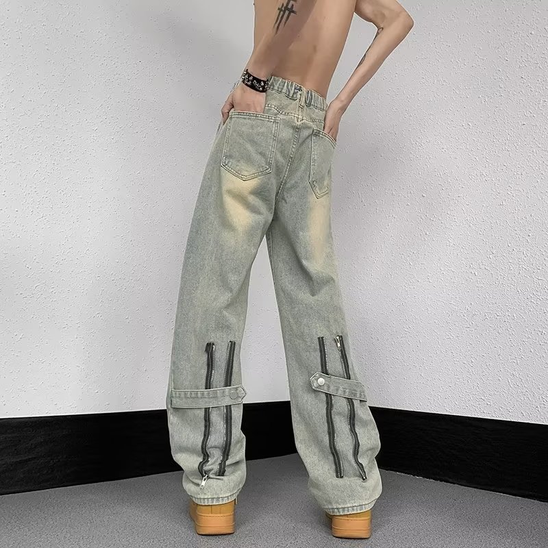 Yellow mud jeans men's spring and autumn fashion brand Ruffian handsome American micro Horn High Street vibe straight wide leg pants