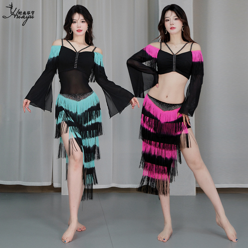 Huayu New Belly Dance Clothing Dynamic Gradient Tassel Oriental Dance Practice Clothing suit Stage Table Performance Clothing Women