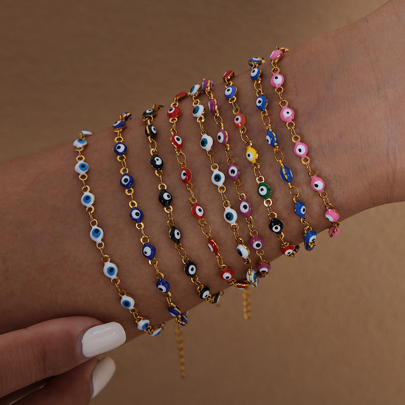 Titanium Steel Gold Plated Fashion Light Luxury Dopamine Girls Colorful Color Personalized Eye Bracelet Women Wholesale Source Factory