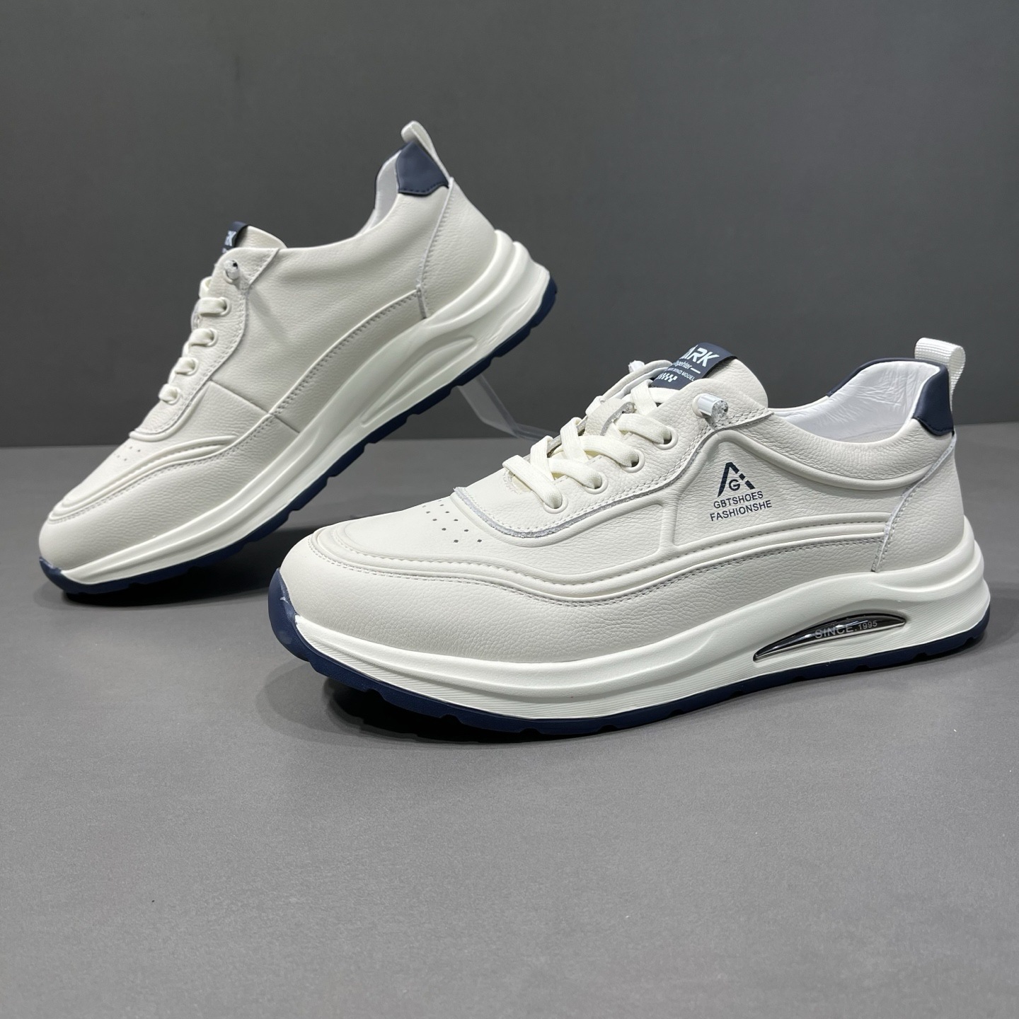 2026 Spring New Men's Shoes, Breathable Genuine Leather White Shoes, Men's Trendy Shoes, Trendy and Versatile Thick-Soled Casual Sneakers