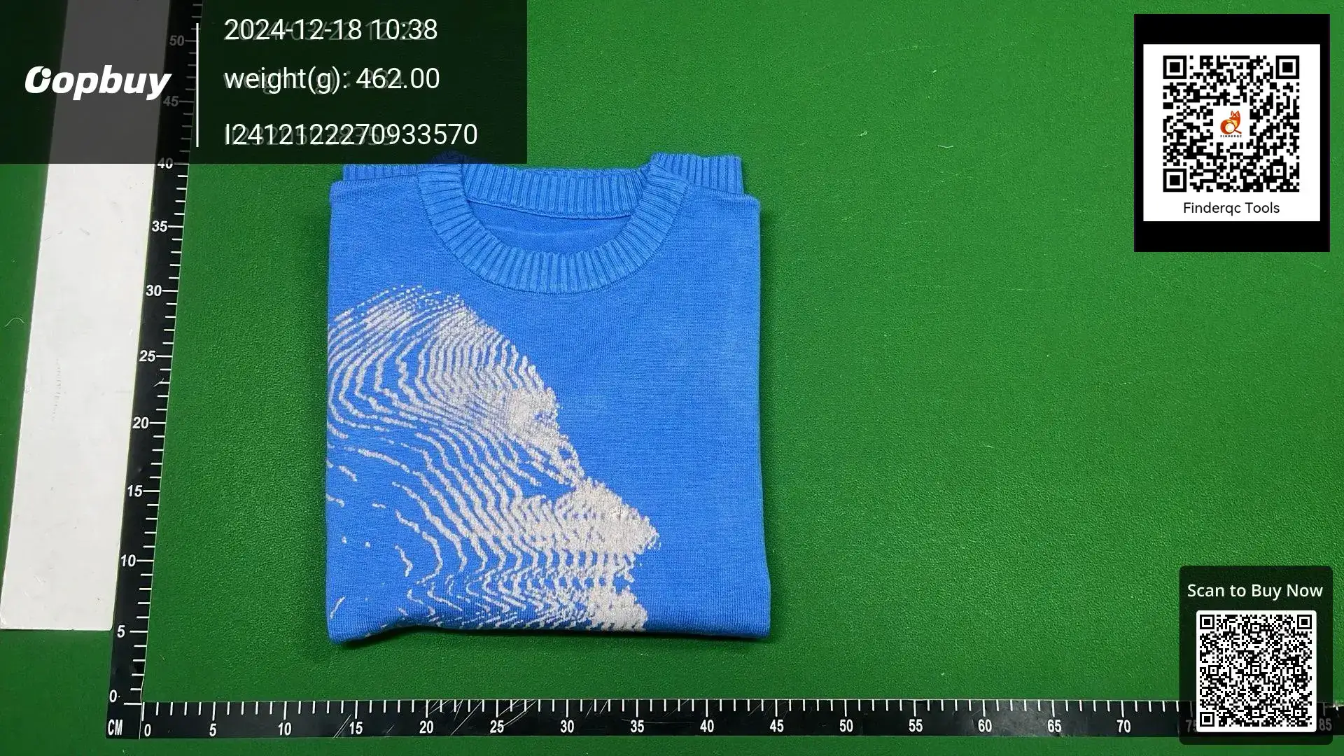 Blue Crewneck Pullover Sweater with Abstract Print