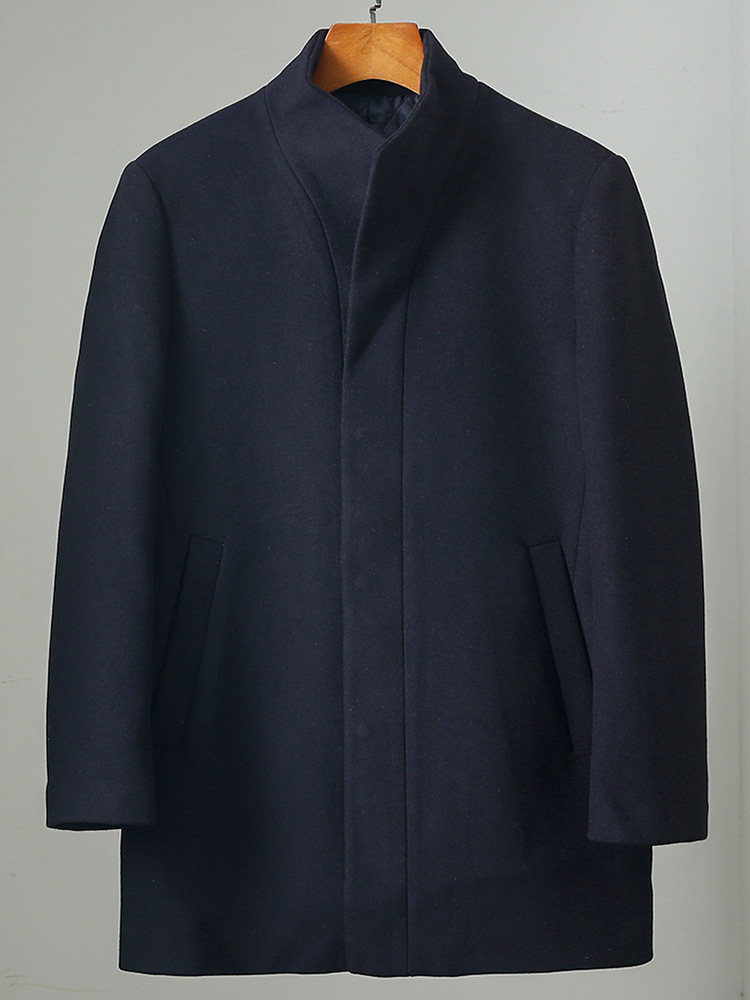 Off-cabinet woolen coat men's autumn and winter mid-length woolen business casual loose solid color wool coat WV4329