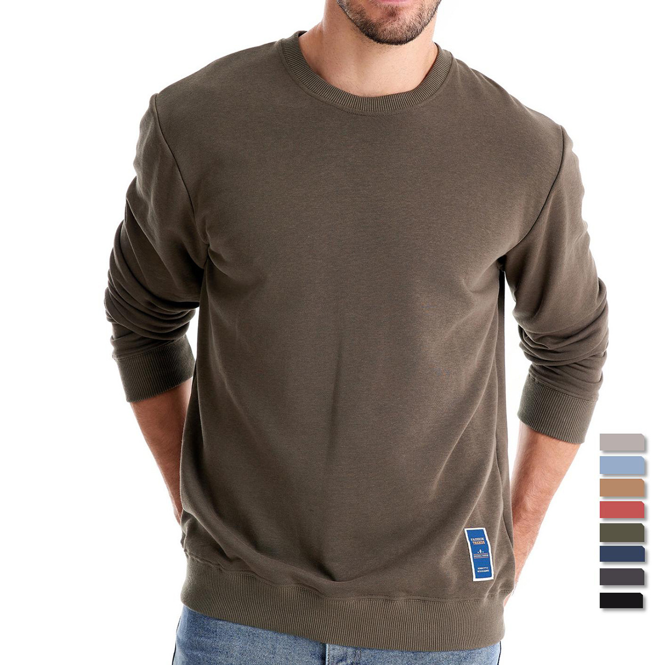 Autumn 2024 New European Size Casual Sweat Foreign Trade Men's Loose Solid Color Crewneck Pullover Trendy Men's Pullover