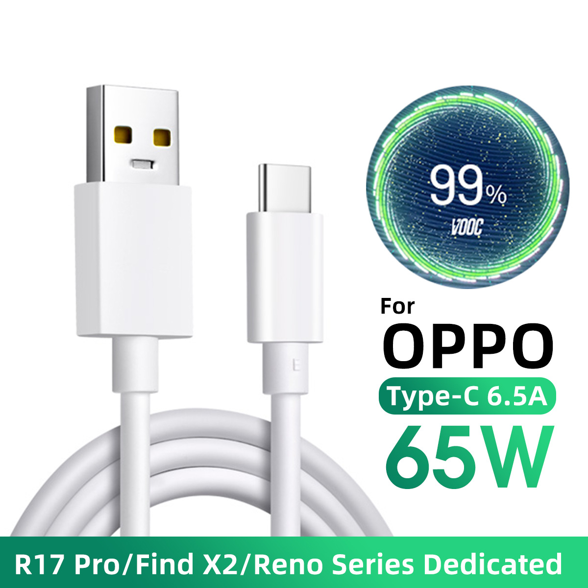 65W cable for oppo r17 mobile phone fast charging line typec data line 6.5a real gtneo charging line