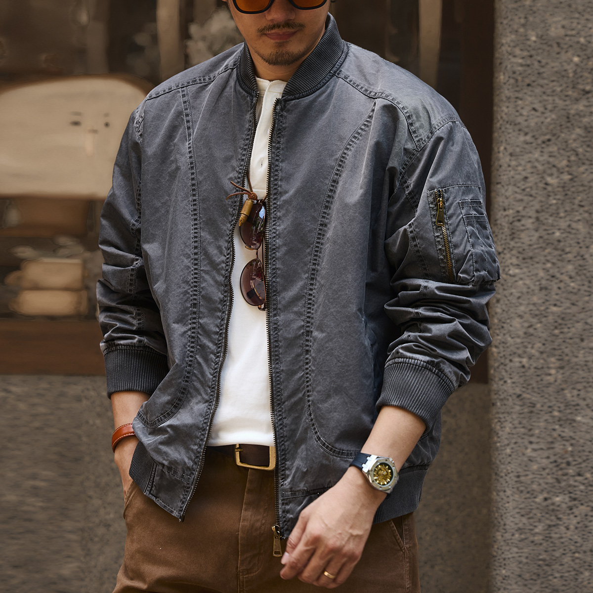 Gelan Deer American Style Design Washed Old Men's Jacket Autumn New Casual Aviator Baseball Suit Coat