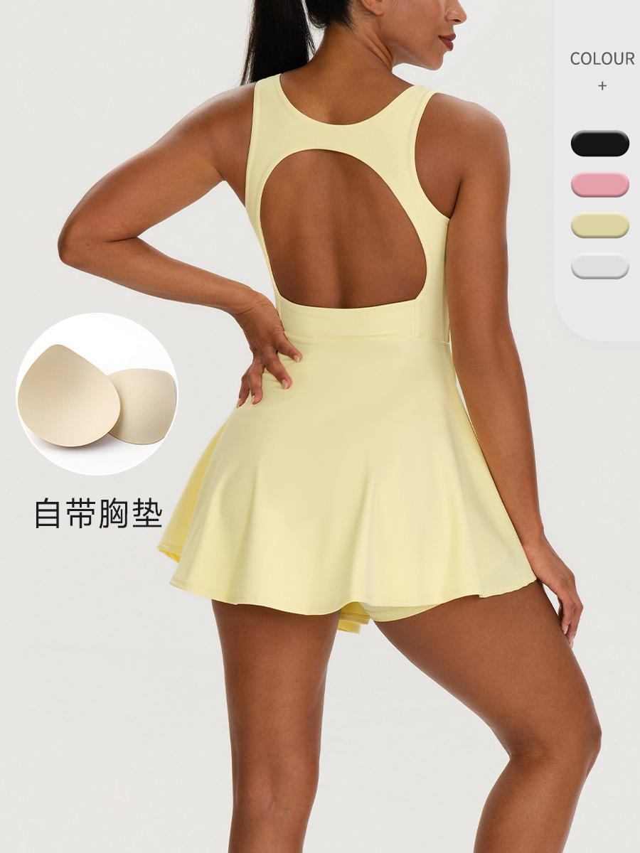 European and American Sports Tennis Skirt with Chest Pad Dress for Women Outdoor Running Fitness Yoga One-Piece Short Skirt 62113