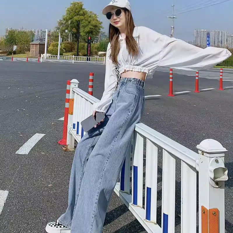 High-Waisted Slim-Fit Wide-Leg Jeans for Women, Spring/Summer 2026 New Style, Straight-Cut, Petite, Drapey, Floor-Length Pants