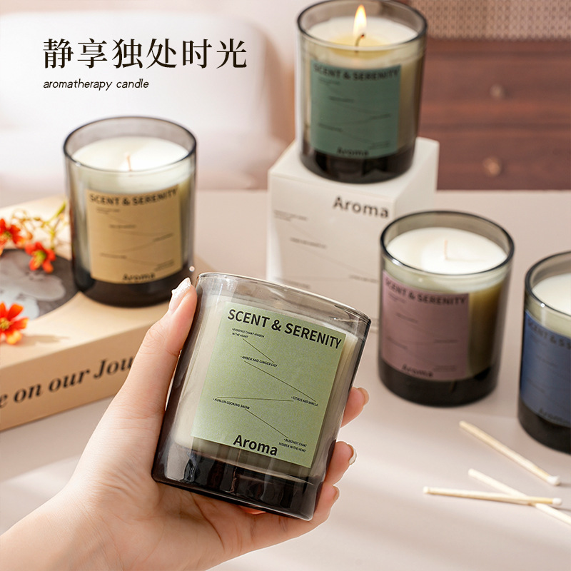 Glass Cup Aromatherapy Candle Essential Oil Handmade Low-Temperature Bedroom Home-Use Incense Candle Gift Box for Girls' Birthday Gifts