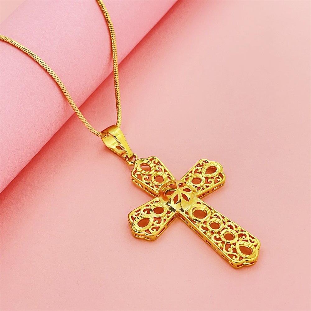 temu AliExpress same style 24k gold plated necklace copper gold plated vacuum plating cross snake bone necklace