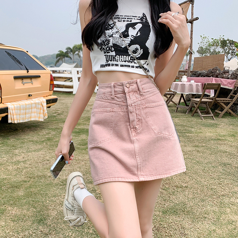 High-Waisted Summer Denim Short Skirt for Women, Denim Half Skirt, Women's A-Line Skirt, Hip-Hugging A-Line Half Skirt, Women's Summer Denim Skirt