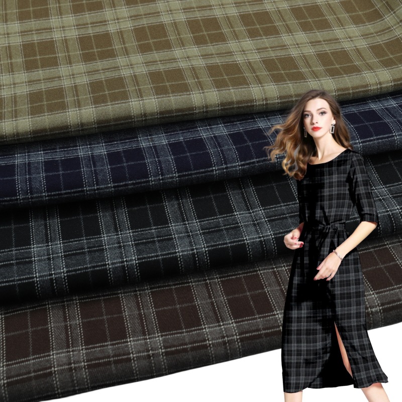 TR cationic dyed plaid autumn and winter suit pants Hong Kong style coat windbreaker shirt brushed in stock fabric wholesale