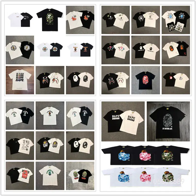 2024 Spring and Summer B@Pe Classic Series Camouflage Round Man Letter Print Collection Short Sleeve Trendy Men's and Women's Casual T-Shirts