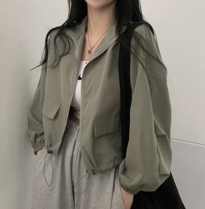 Niche Autumn New retro workwear drawstring short baseball uniform high-grade casual jacket women's top jacket