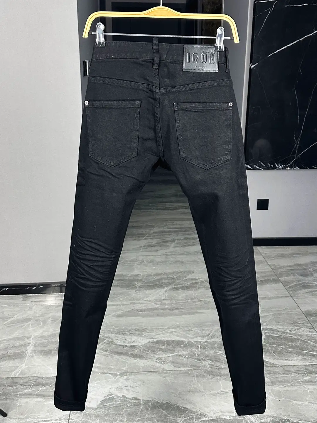 26New Four Seasons D2 Jeans Men's Dsquare Black Stretch Slim Fit Trousers Simple Casual High-End