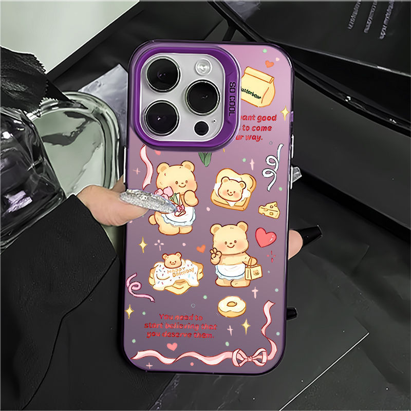 Butter Bear for Apple 16 Mobile Phone Case 15Pro Max Color Silver 14 13 Frosted 12 Cartoon 16Pro Hard Case