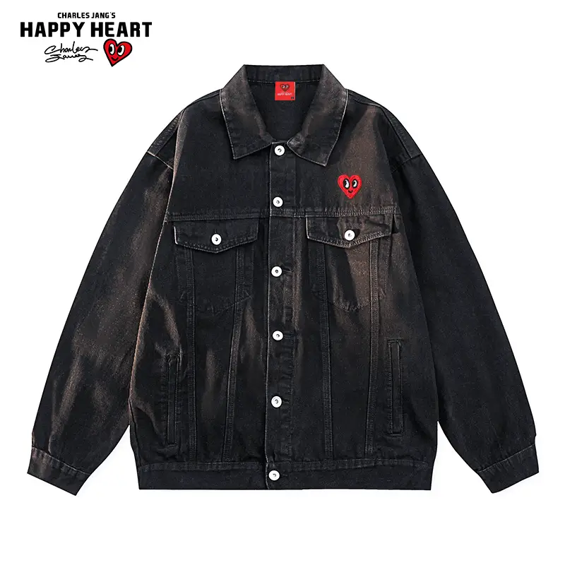 Charles Heart American Heavy Industry Washed Distressed Denim jacket Men's Spring & Fall New arrival Loose Detachable Hat Outwear