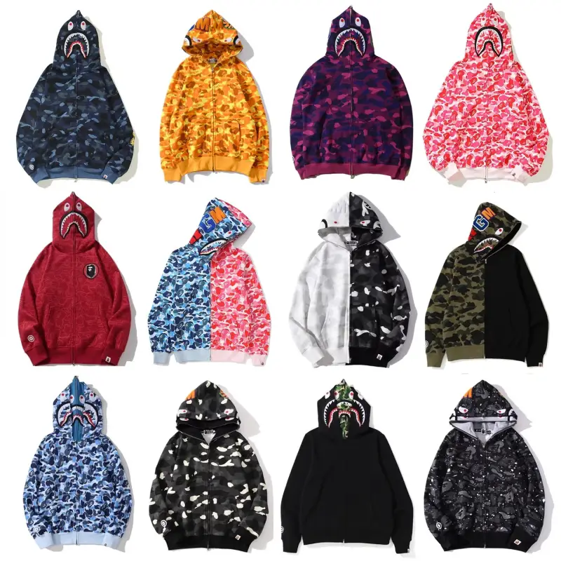 Ape Hooded Sweatshirt Heavyweight Pure Cotton Sharkape Shark Camouflage Jacket Parent-Child Outfit Winter Thin Fleece Red Stars