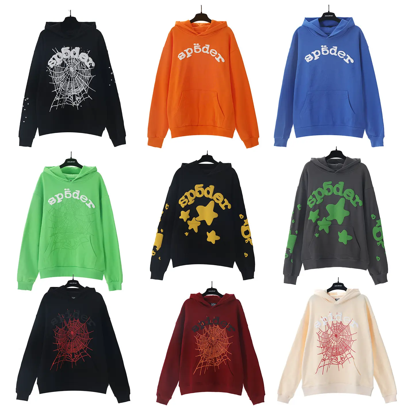 Cross-Border Wholesale Spder555 Heavy Velvet Hoodie European and American Trendy Brand Trendy Sweatshirt for Men and Women Couples Winter