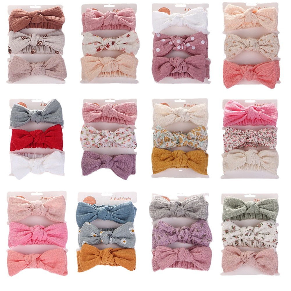 Cross-border Baby Rabbit Ears Hair Accessories DIY Children's Sweet Bow Headband Zou Cloth Cotton Hair Band Three-piece Set Batch