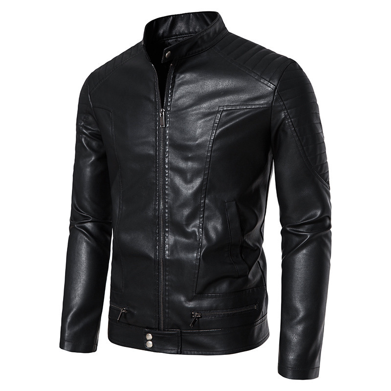 Motorcycle Leather Jacket Men's Youth Spring New Korean Style Fashionable Slim-fit Handsome All-match Collar Leather Riding Jacket