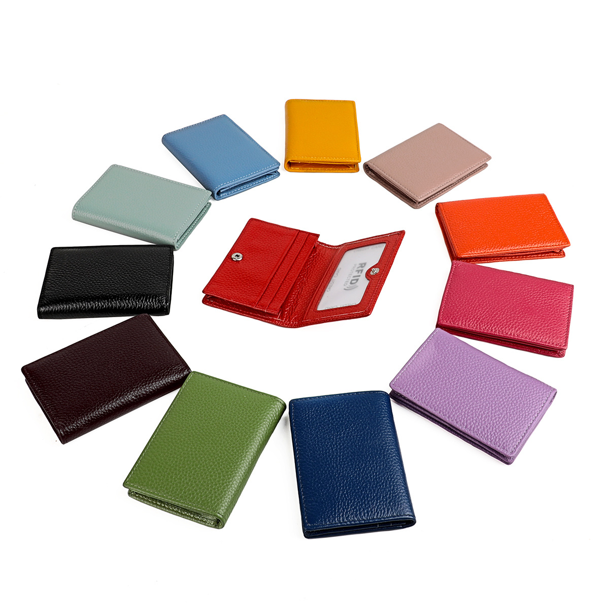Rfid Genuine Leather Business Card Holder First Layer Cowhide Business Card Holder Bank Card Holder Wallet Hand Coin Purse Id Bag