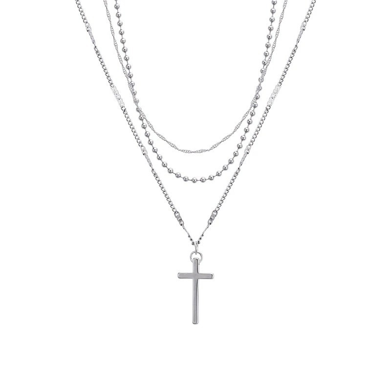 Cross Three-layer Stacked Necklace Women's Summer Ins Trendy Niche Design Clavicle Chain Fashionable All-match Light Luxury Necklace Chain