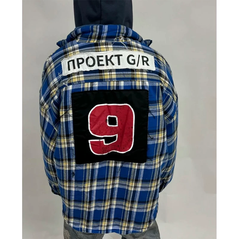 Grailz Project Vibe Russian sticker printed silhouette plaid shirt zipper cotton jacket jacket jacket