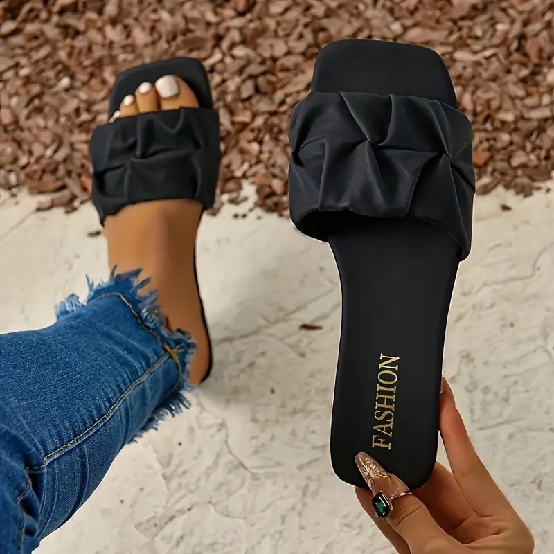 in stock Foreign Trade plus size Cross-border Open Toe Low Heel Slippers Women's 2025 Summer New Fashion European and American Slides