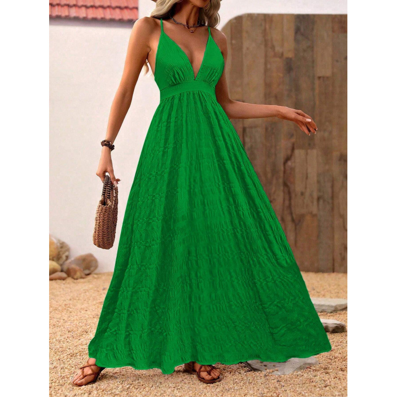 Real Shot of Cross-Border Foreign Trade 1688 Summer Solid Color Sleeveless Spaghetti Strap Tie-Up European and American Style Dress
