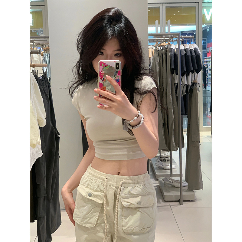 40 cotton shoulder short sleeve T-shirt women's summer new pure want to slim short short coat wholesale