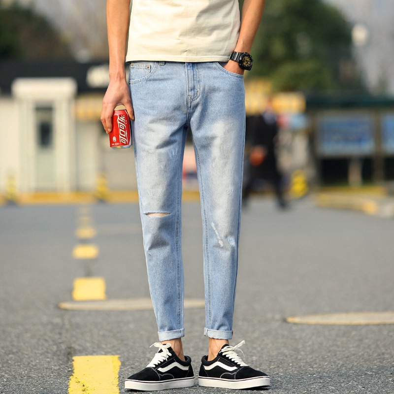 Ripped Nine-Point Jeans Men's Loose Straight Retro Beggar Pants Men's Harem Pants Trendy Brand Casual Pants Trendy Style