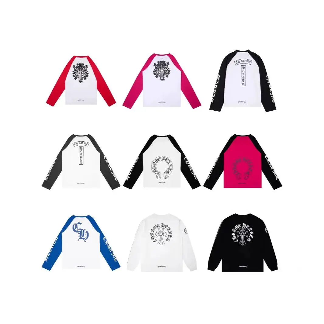 Cross-border high version Chrome Hearts 25ss crowe dark flower Sanskrit print long sleeve men's and