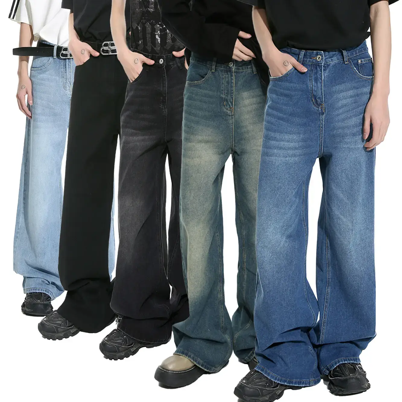 MTLCLOTHES Men's Wear | Autumn American Style Vintage Washed Pattern Simple Straight Dipped Casual Jeans