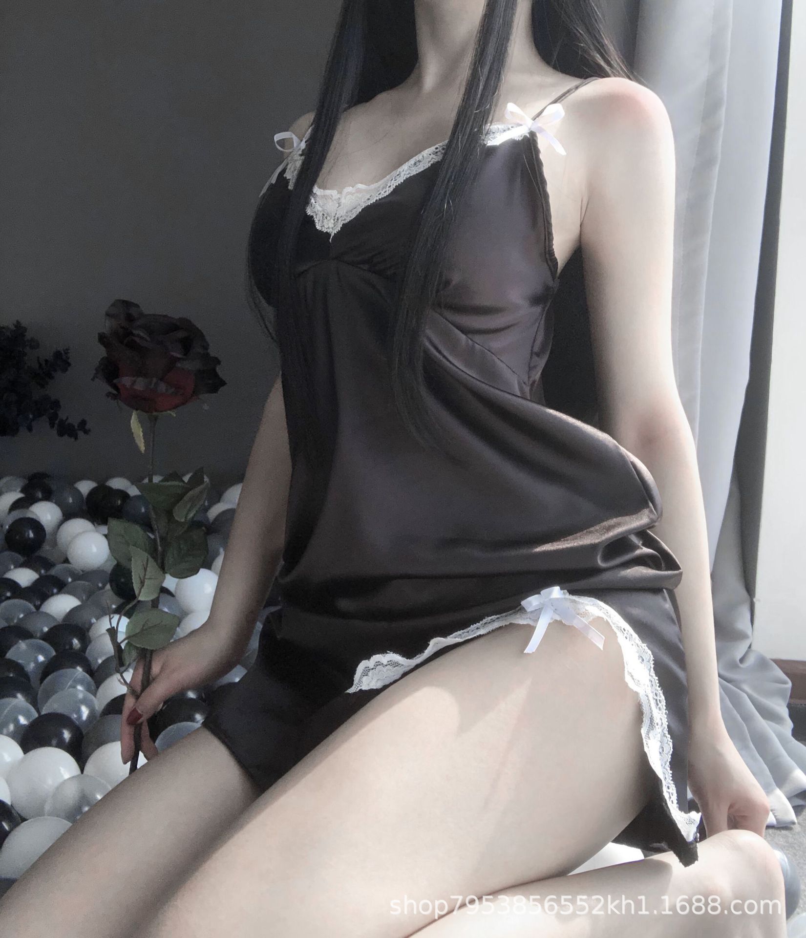 New Korean version of women's sexy pajamas lace mid-length skirt plus chest pad home clothing suspender skirt a generation of hair