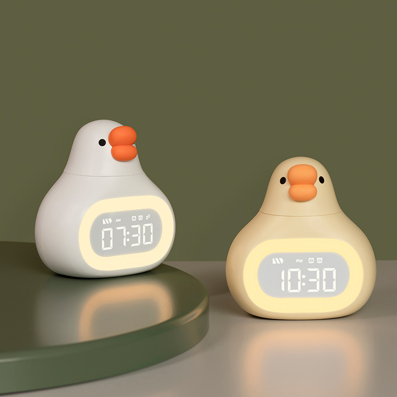 Cartoon Fat Goose Night Light Student Bedroom Dormitory Bedside Clock Multifunctional Alarm Clock Birthday Gift Small Ornaments