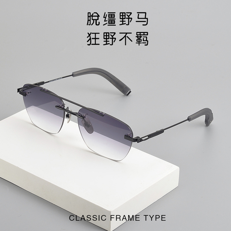 Sven scum DTX419 frameless double beam men's pilot pure titanium myopia glasses frame travel sunglasses