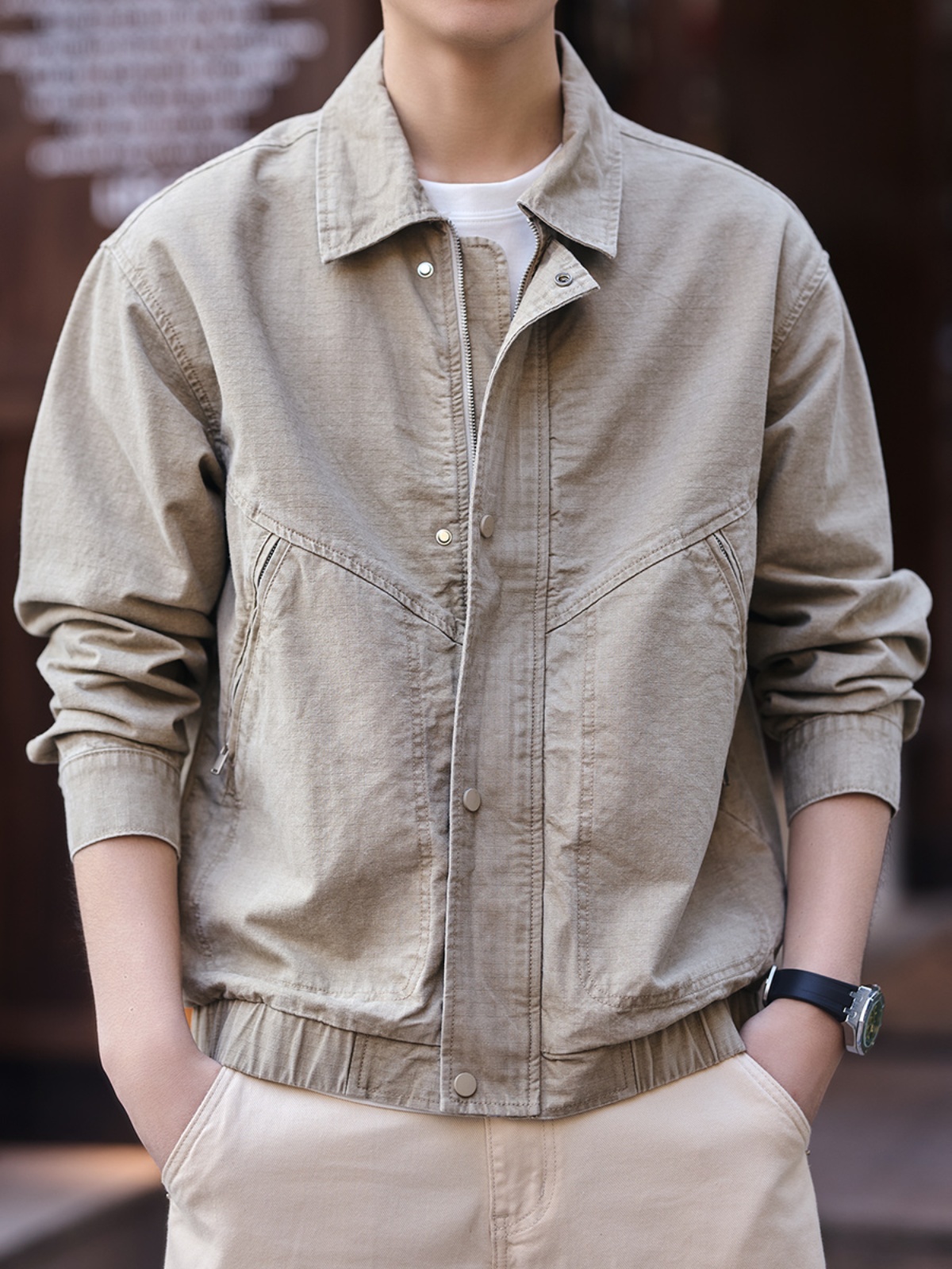 Gelanlu American Retro Distressed Motorcycle Washed Jacket Men's 2025 Autum New Pure Cotton Apricot Canvas Jacket