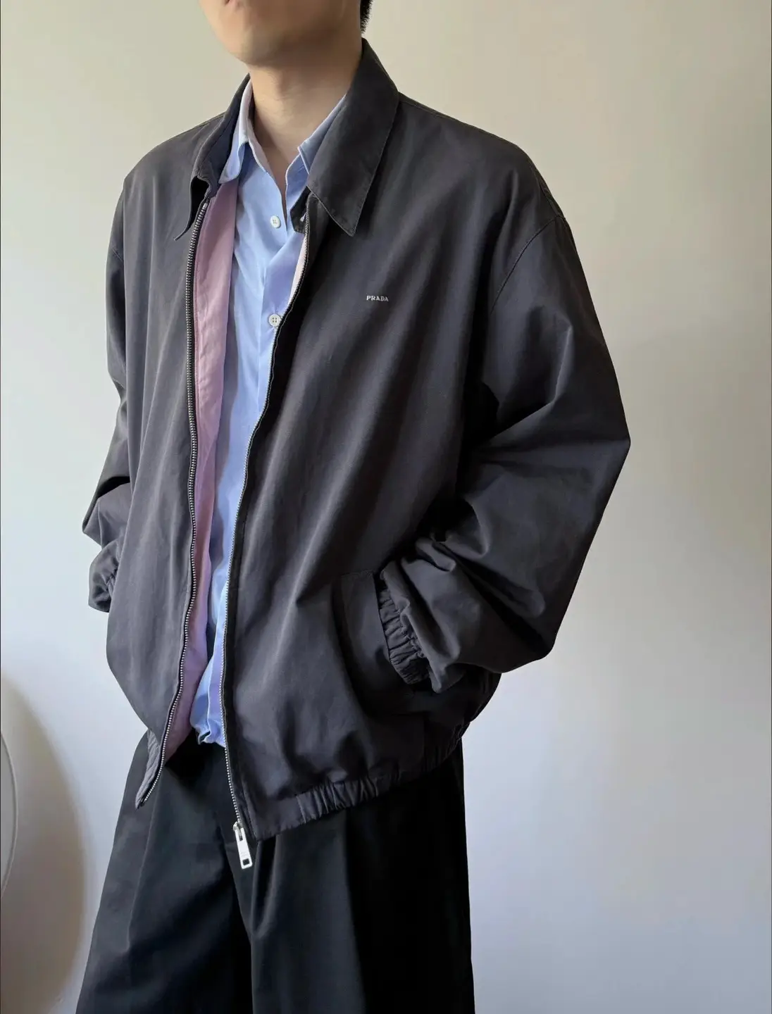 好价新品 Pra小logo刺绣粉内拉链外套 yb开发 市面4xx同源 现货秒发