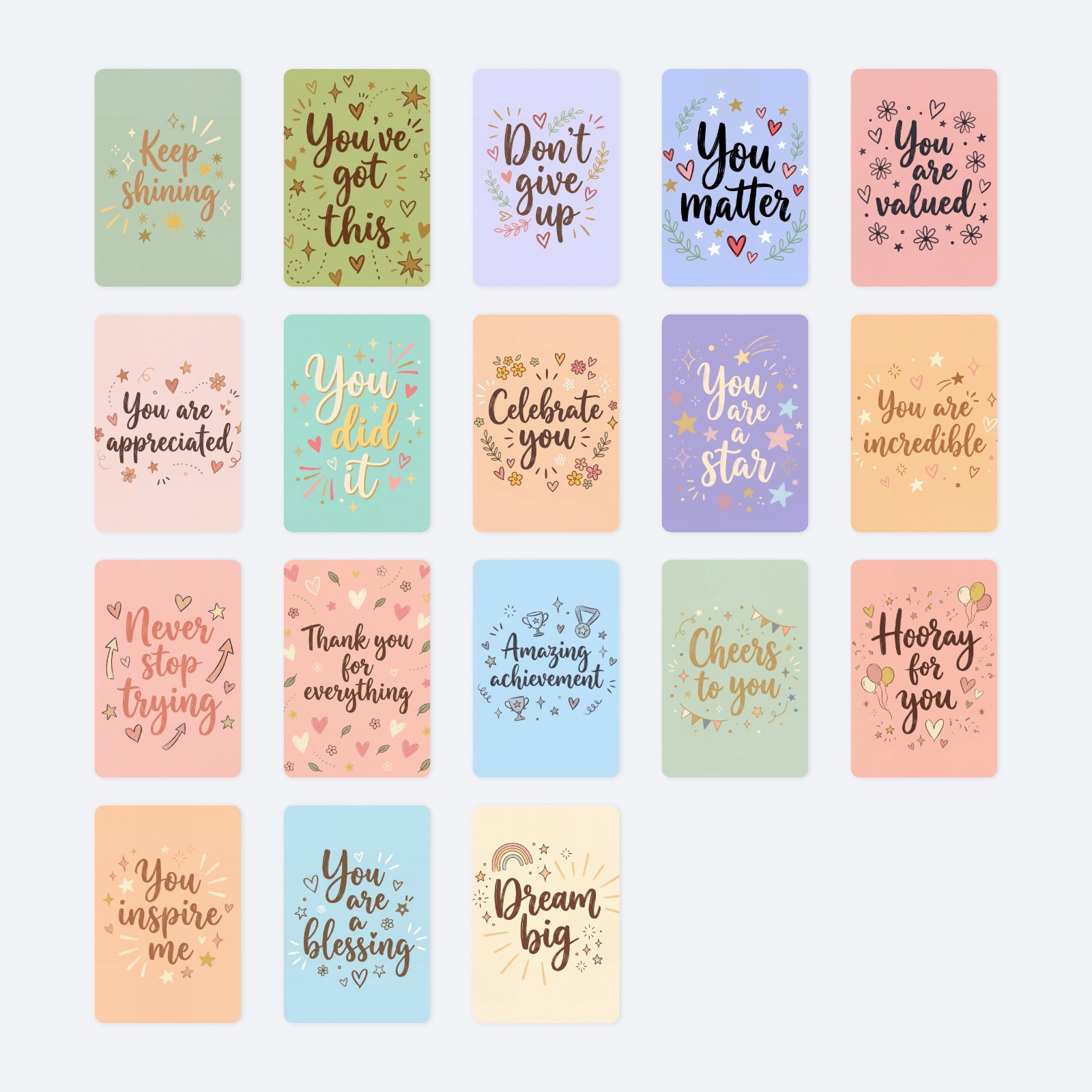 Cross-Border New Model of 18 Inspirational Text Cards, English Message Cards, Positive Motivational Interactive Text Cards